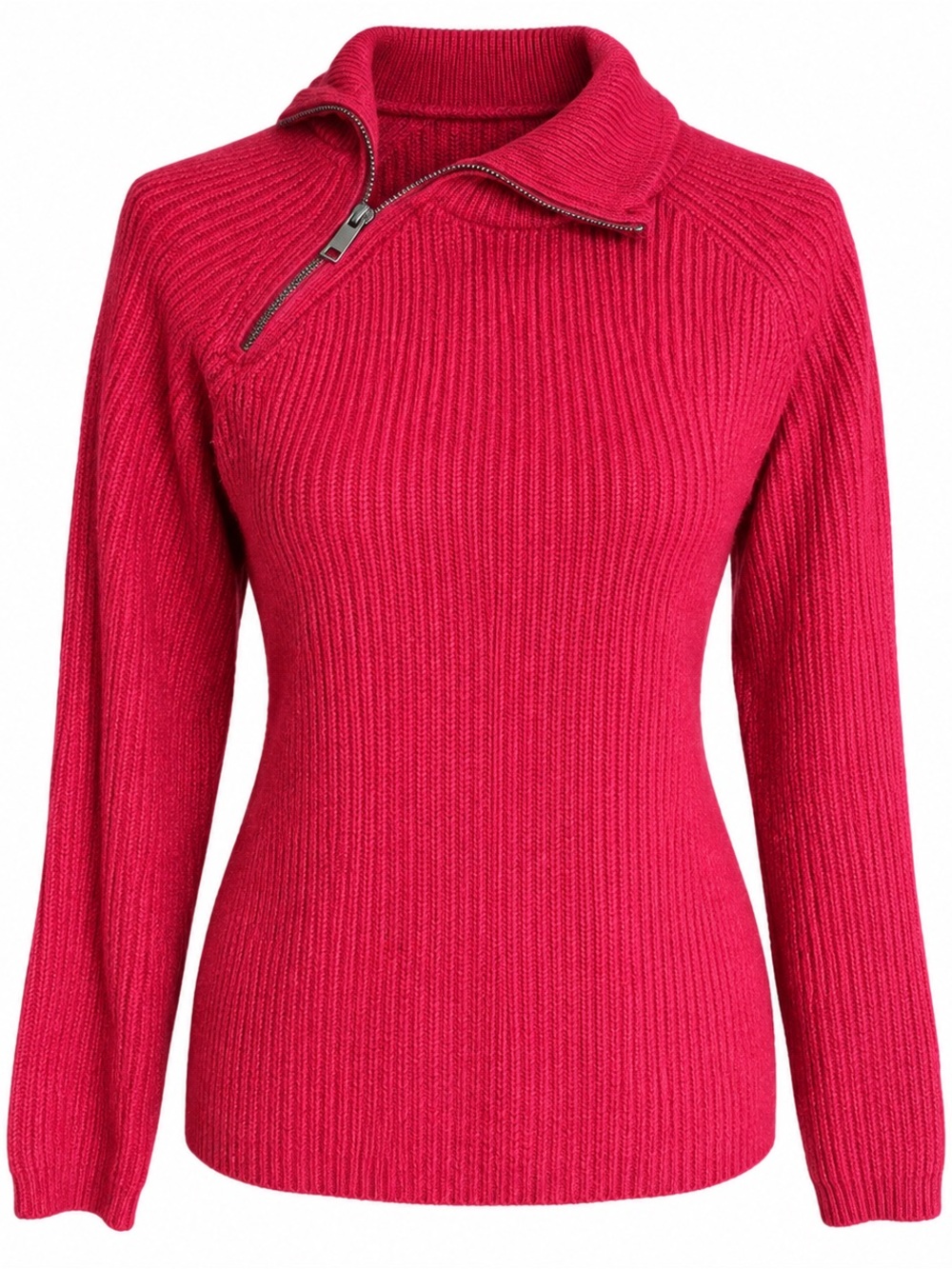RD Style Ribbed Half-Zip Sweater in Fuchsia